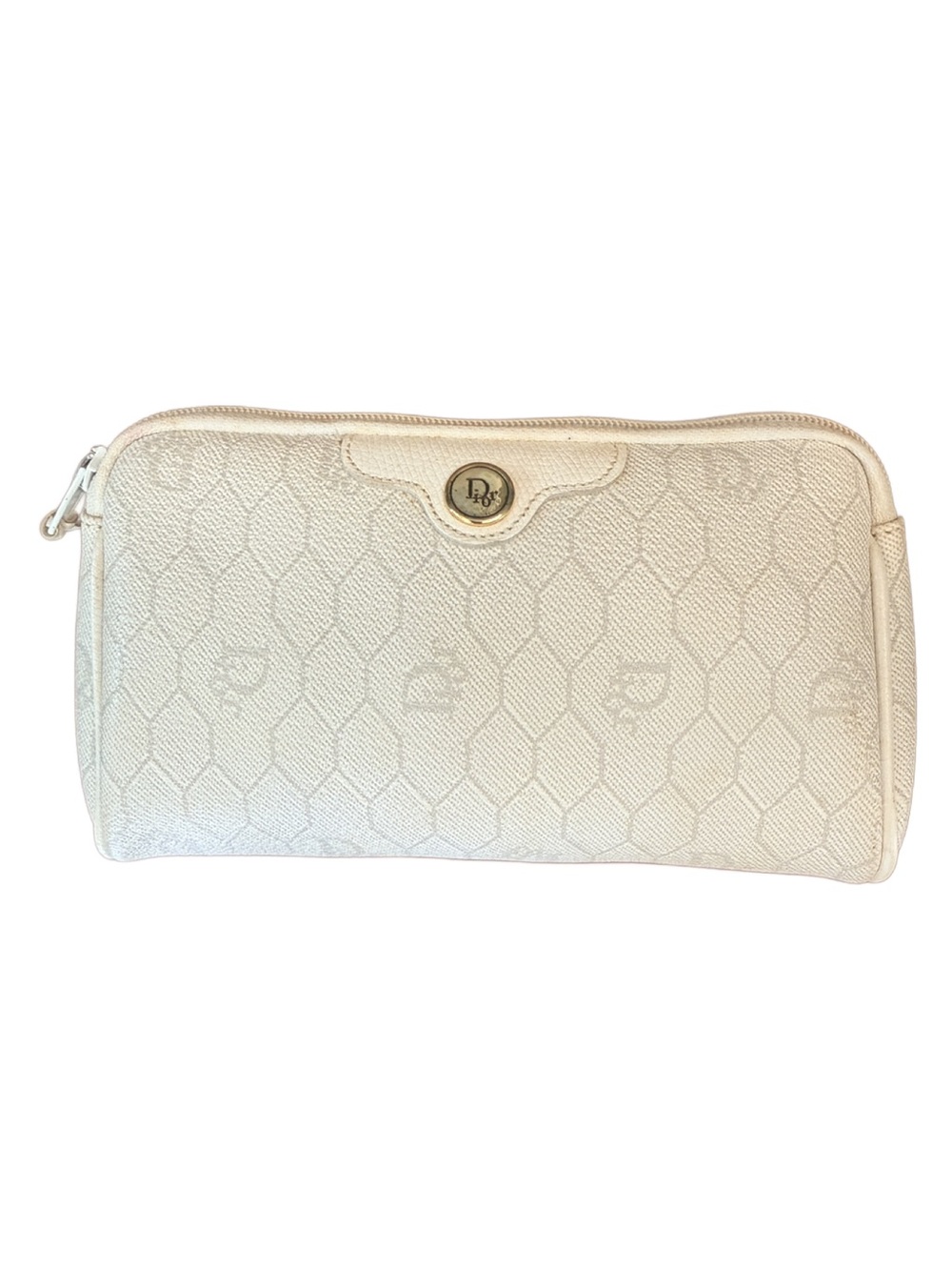 Christian Dior Vintage Honeycomb Cream Embossed Logo Cosmetic Case